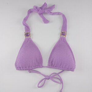 Moda Minx Women's Scrunch Triangle Bikini Top Size Large Lilac Purple Jewels